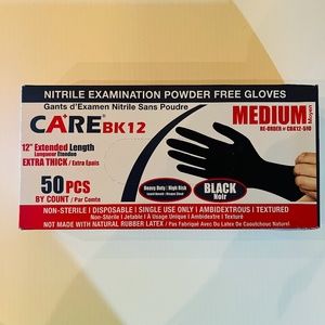 Care Black Nitrile Examination Powder Free Gloves Medium 12" Extended 50 PCS